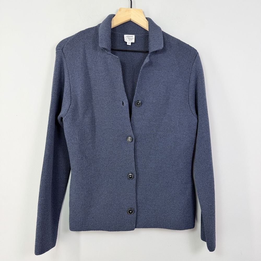 Margaret O'Leary Cotton Rayon Knit Cardigan Blue Minimalist Sweater Size 2